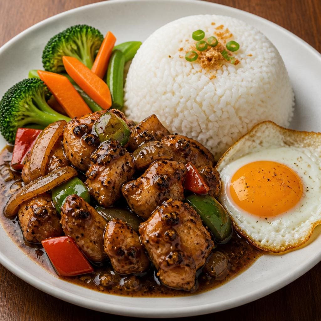 Rice Chicken Black Pepper Warkop 84 dengan ayam saus blackpepper dan nasi